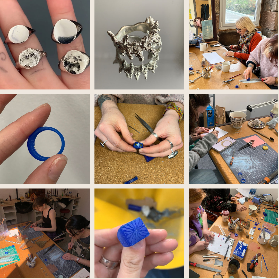 a photo collage of jewellery made by students