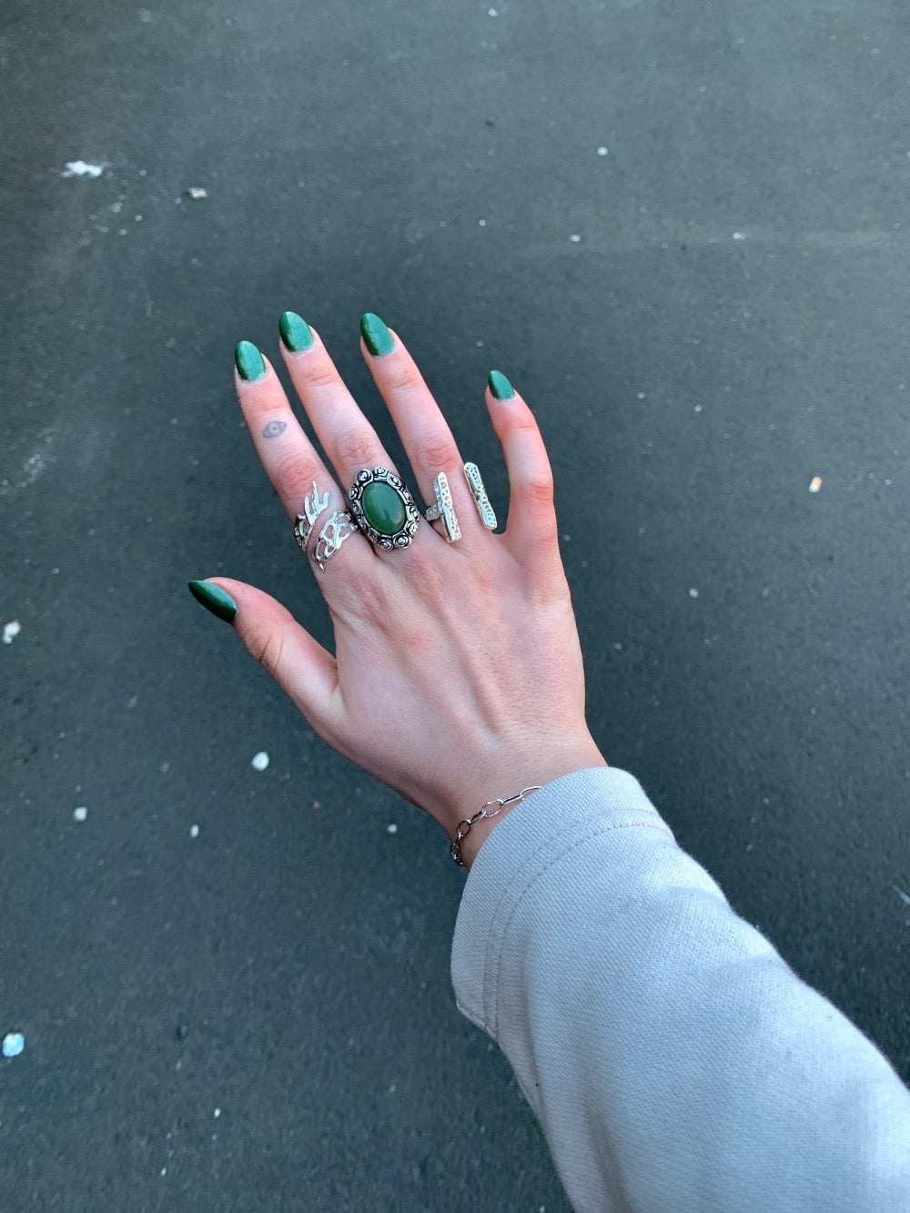 handmade silver ring on a woman's hand